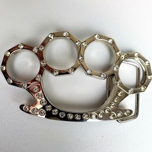 Bedazzled brass knuckles belt buckle